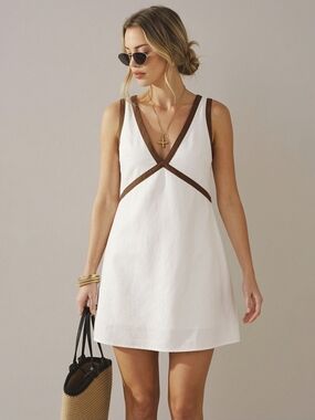 Commense White Dress with Brown Accent